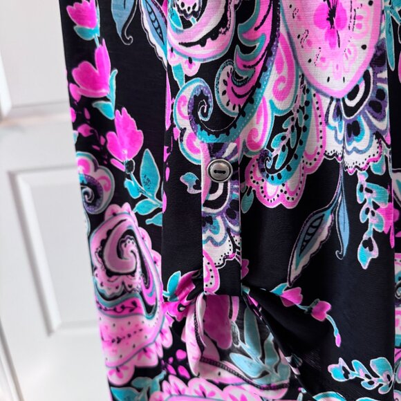 dear scarlett Floral Open Kimono, Size 3X, NWT, Paisley Floral w/ hot pink - Picture 4 of 9
